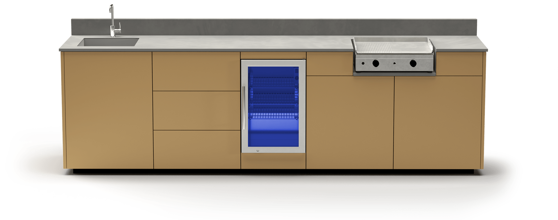 Cuisine d'été sur mesure ASPIC avec frigo et plancha intégrées